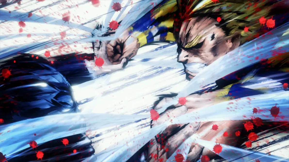 Clash between All For One and All Might.