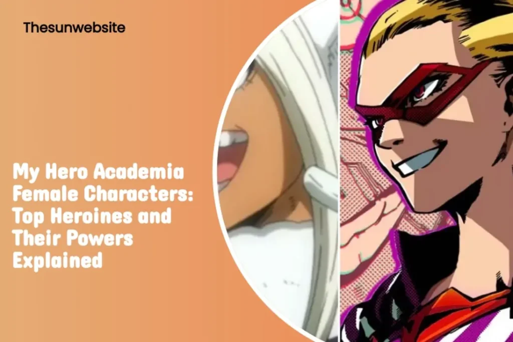 Dynamic female heroes from My Hero Academia displaying their signature quirks.